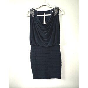 Cache VTG Black Beaded Cowl Neck Blouson Tank 2 Dress Y2K Glam Cocktail Retro